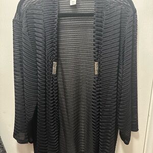 Jaclyn Smith Black Cardigan Sweater with Textured Design